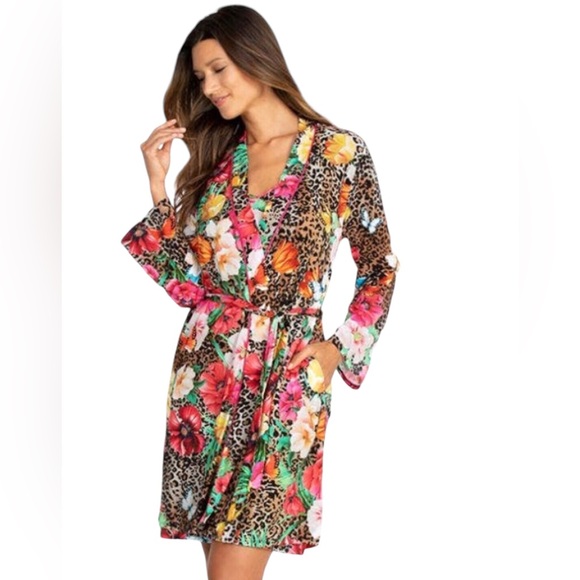 Johnny Was Sandra Sleep Robe Leopard Lounge Pj Pockets MISSING BELT XS w pockets - Picture 4 of 7